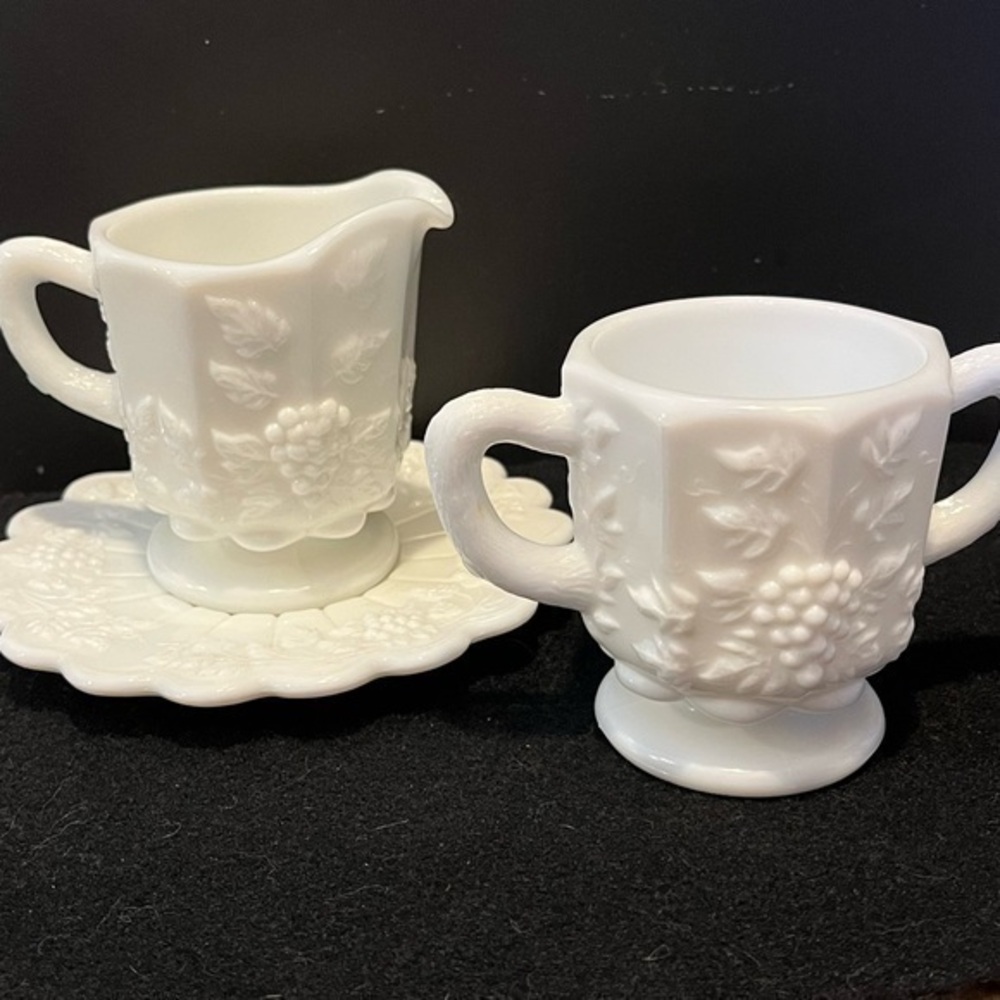 Vintage Westmoreland Milk Glass Sugar and Creamer Set Grapevine Pattern